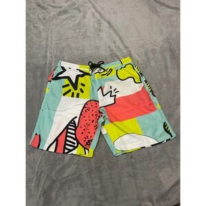 Reason Colorful Graphic‎ Print Swim Trunks Drawstring Waist Mens Shorts XL